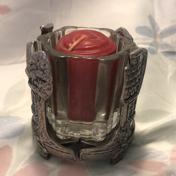 Vintage 1996 Carson Pewter Candle Holder "Home Sweet Home" w/votive&candle 3x3 - Picture 2 of 4